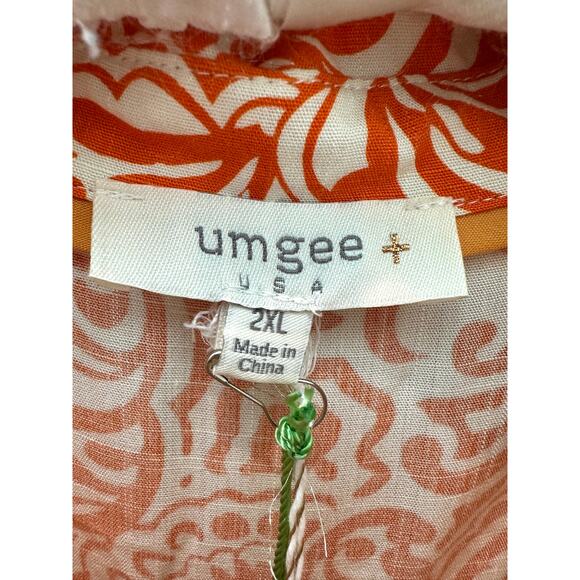 UMGEE | Orange & White Paisley Button Front Top Boho Oversized NWT | 2XL - Picture 5 of 7